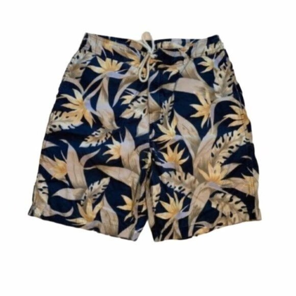 Nautica Swim Trunks Navy Blue Yellow Floral - Picture 1 of 7